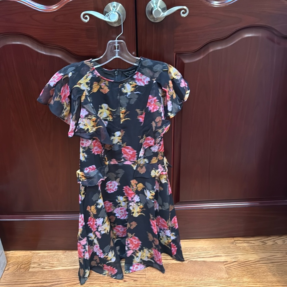 NWT Ted Baker black with pink floral print s/sformal dress size 2 (US 4-6)